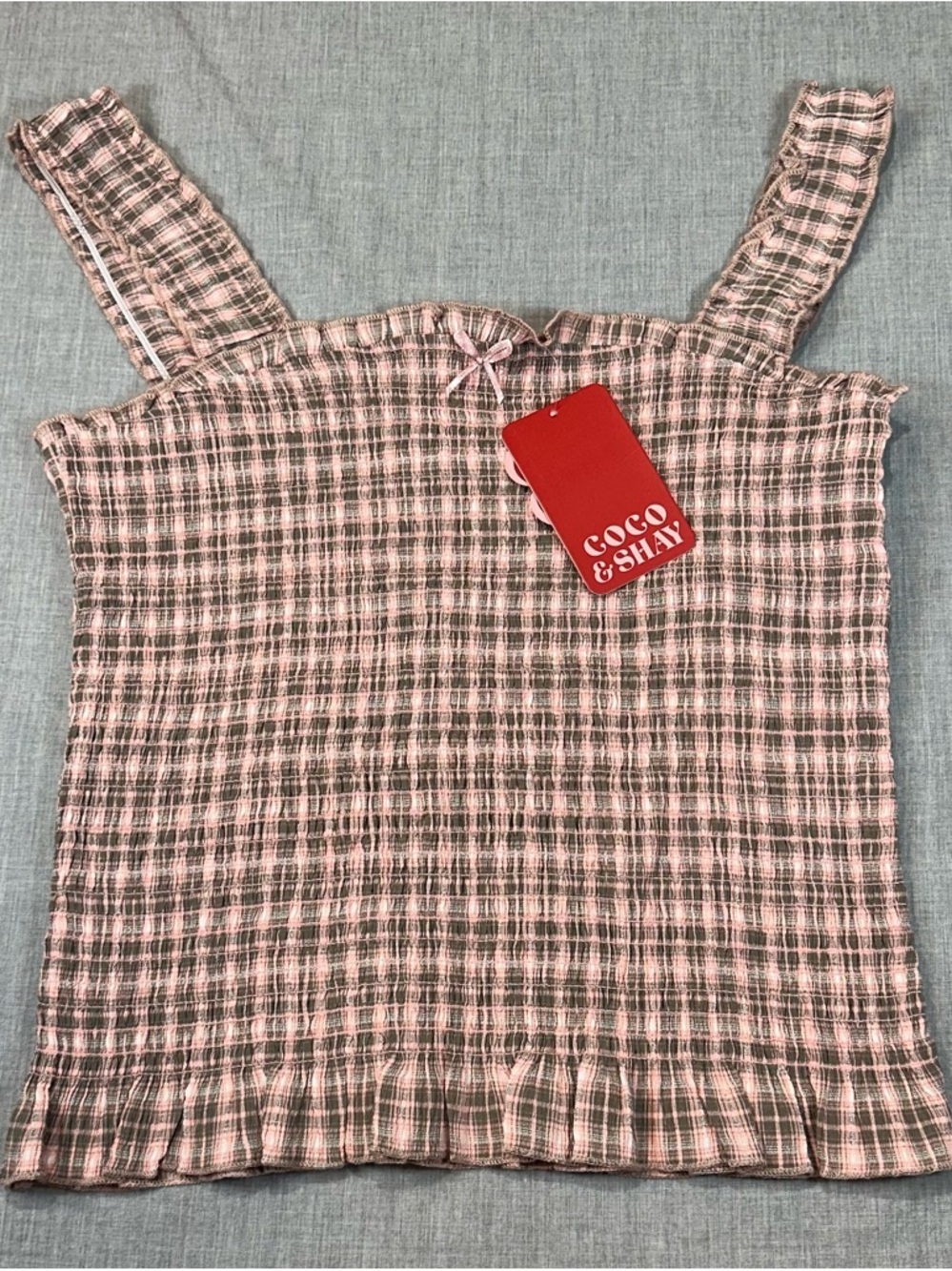 COCO & SHAY Pink Plaid Smocked Tank NWT